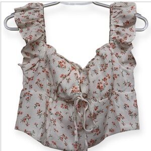 NWT Mine Floral Tie-Front Ruffle Blouse